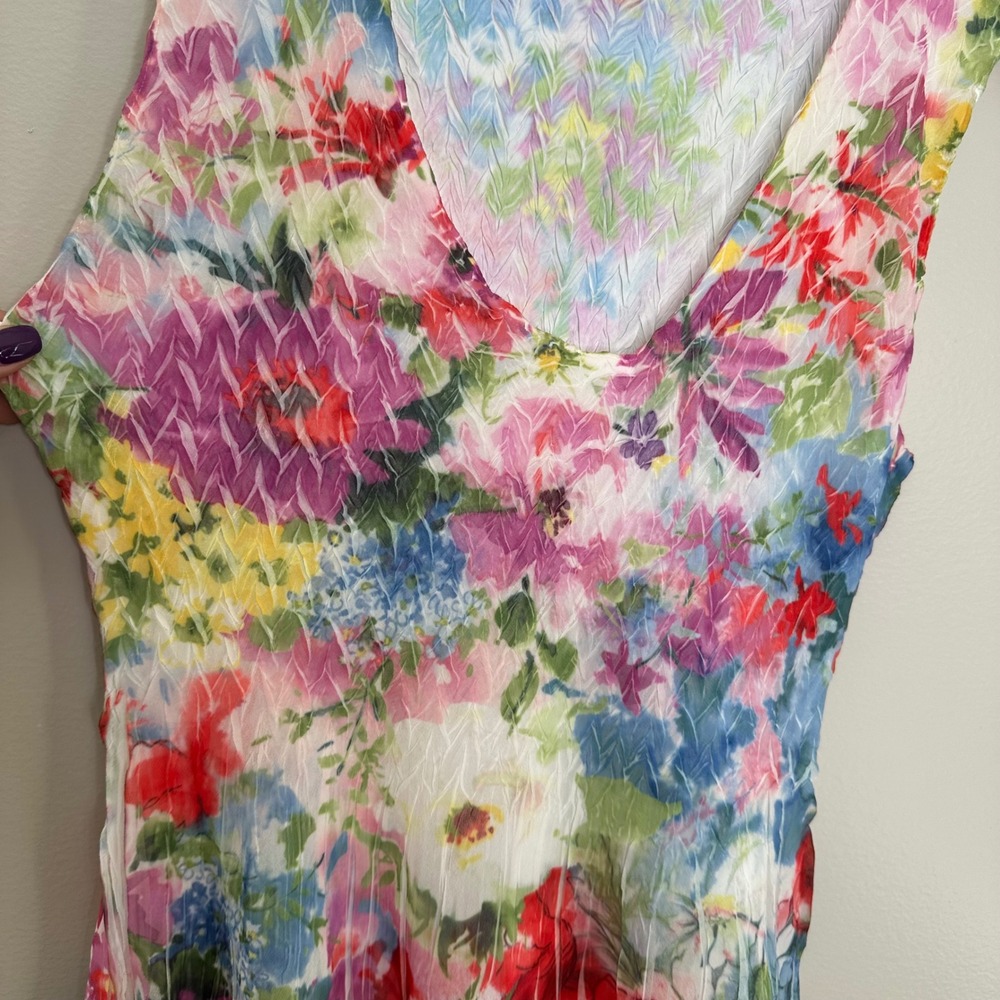 Komarov Floral Dress Watercolor Crinkle‎ Print Sleeveless Tiered Midi Women's S - Picture 7 of 10